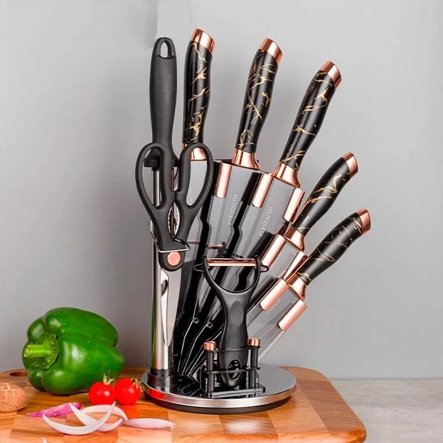 Juego De Cuchillos De Acero Inoxidable De 9 Piezas Pavonado Negro