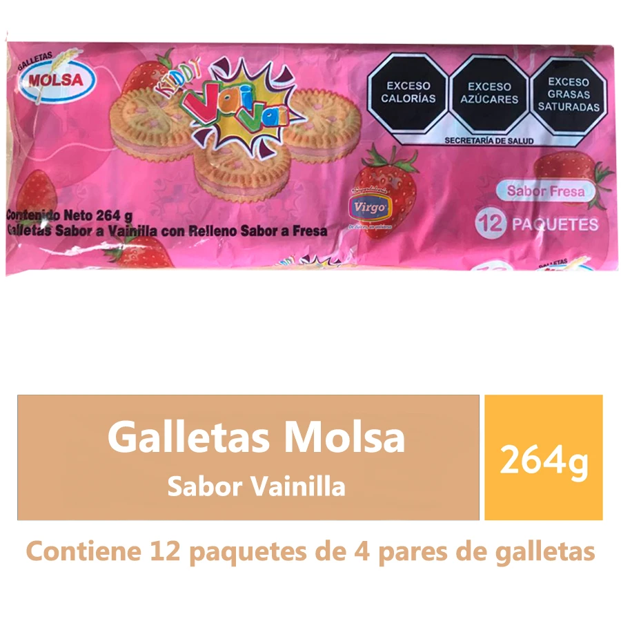 Galleta de vainilla con relleno sabor a fresa Molsa 264g