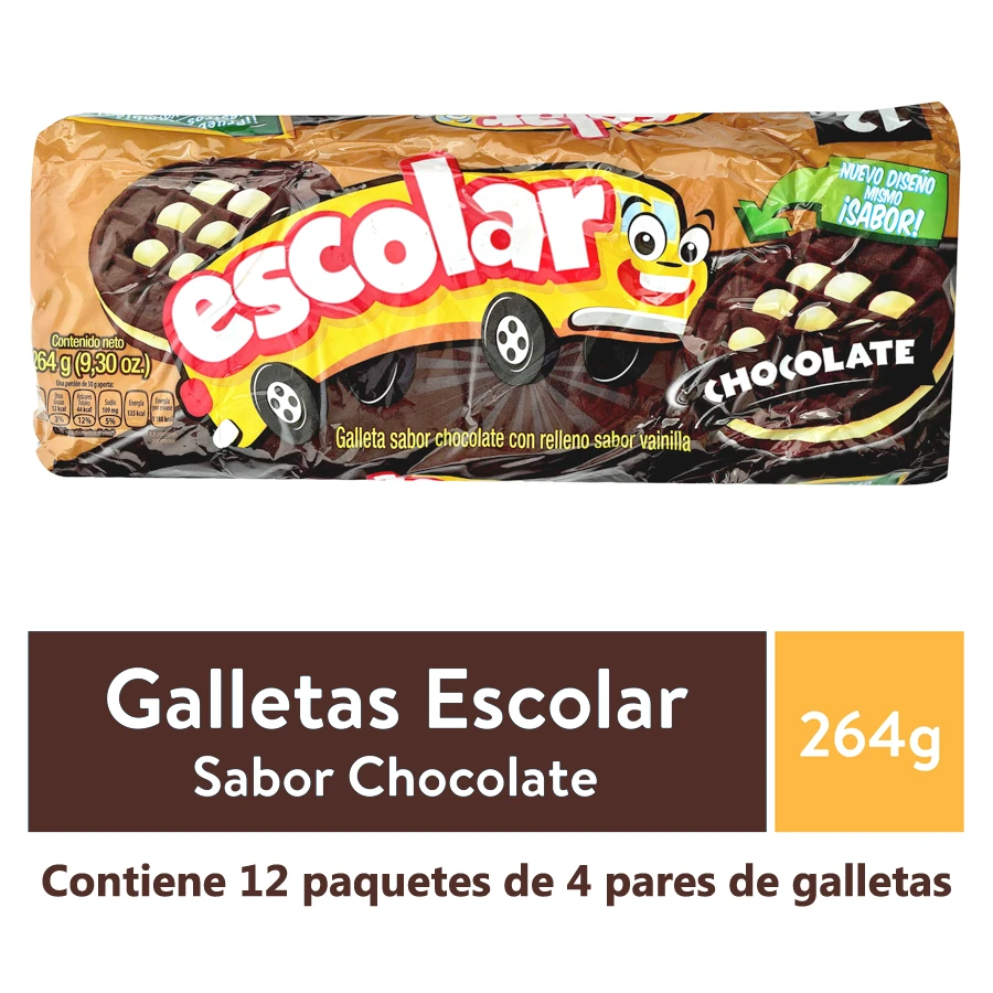 Galleta de chocolate con relleno sabor a vainilla Escolar 264g